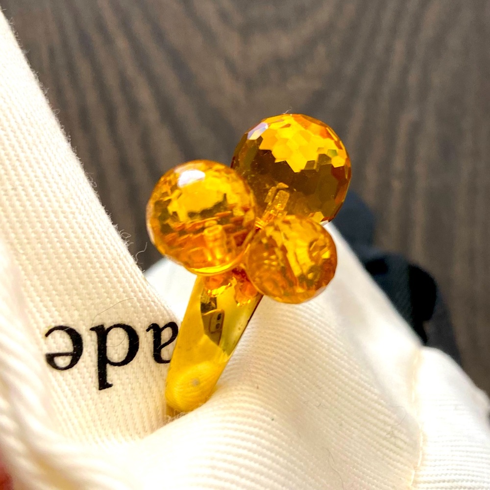 J Crew Chartreuse Toned 3 Crystal Balls Ring- size 8 - Picture 3 of 6